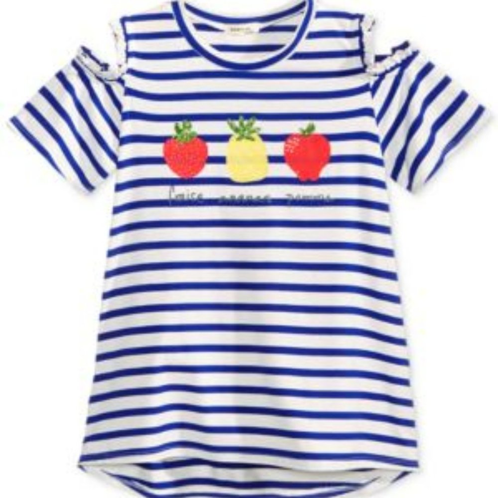 Monteau Graphic Striped Cold-shoulder T-shirt. NWT